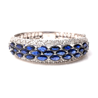 18k White Gold Diamond with Diffused Sapphire Bangle