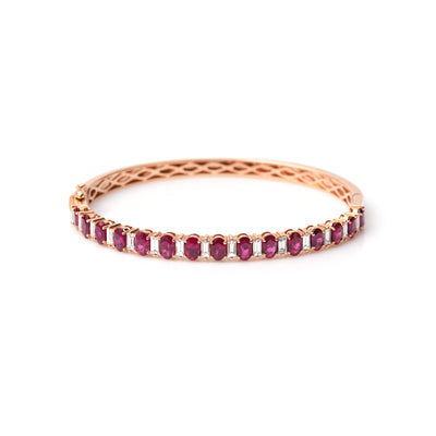 18k Rose gold Baguette Diamond Ruby Bangle