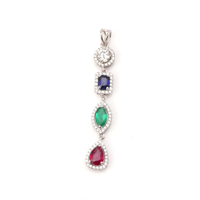18k White Gold Diamond Ruby Emerald Sapphire Pendant