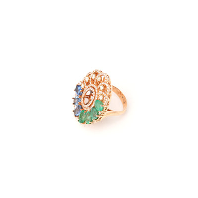 18k Rose Gold Diamond, Multi color Earring &amp; Ring (Set)