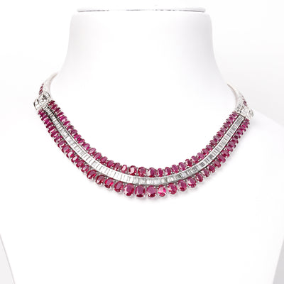 18 white gold diamond ruby necklace set